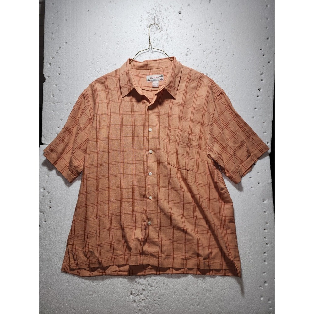 Summa Shirt Men XL Light Red Checkered Button Down Collared Casual Pocket